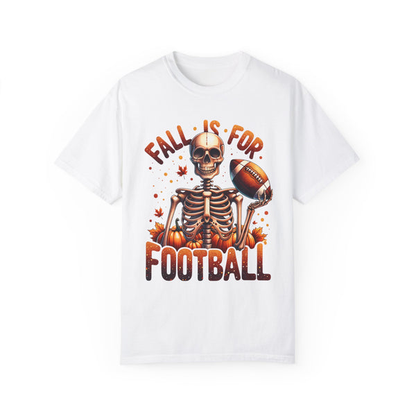 Fall is For Football Skeleton Autumn Leaves Comfort Colors Unisex Garment-Dyed T-shirt