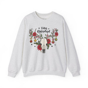 Feliz Navidad Western Skull Christmas Unisex Heavy Blend Crewneck Sweatshirt