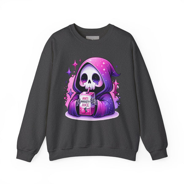 Anti Anxiety Juice Grim Reaper Skeleton Mental Health Unisex Heavy Blend Crewneck Sweatshirt