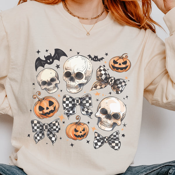 Halloween Checkered Bows Comfort Colors Unisex Garment-dyed Long Sleeve T-Shirt