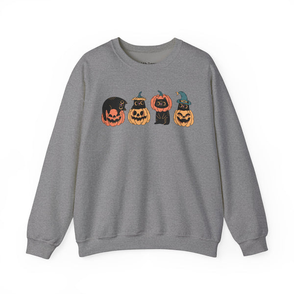 Black Cat Halloween Pumpkins Unisex Heavy Blend Crewneck Sweatshirt