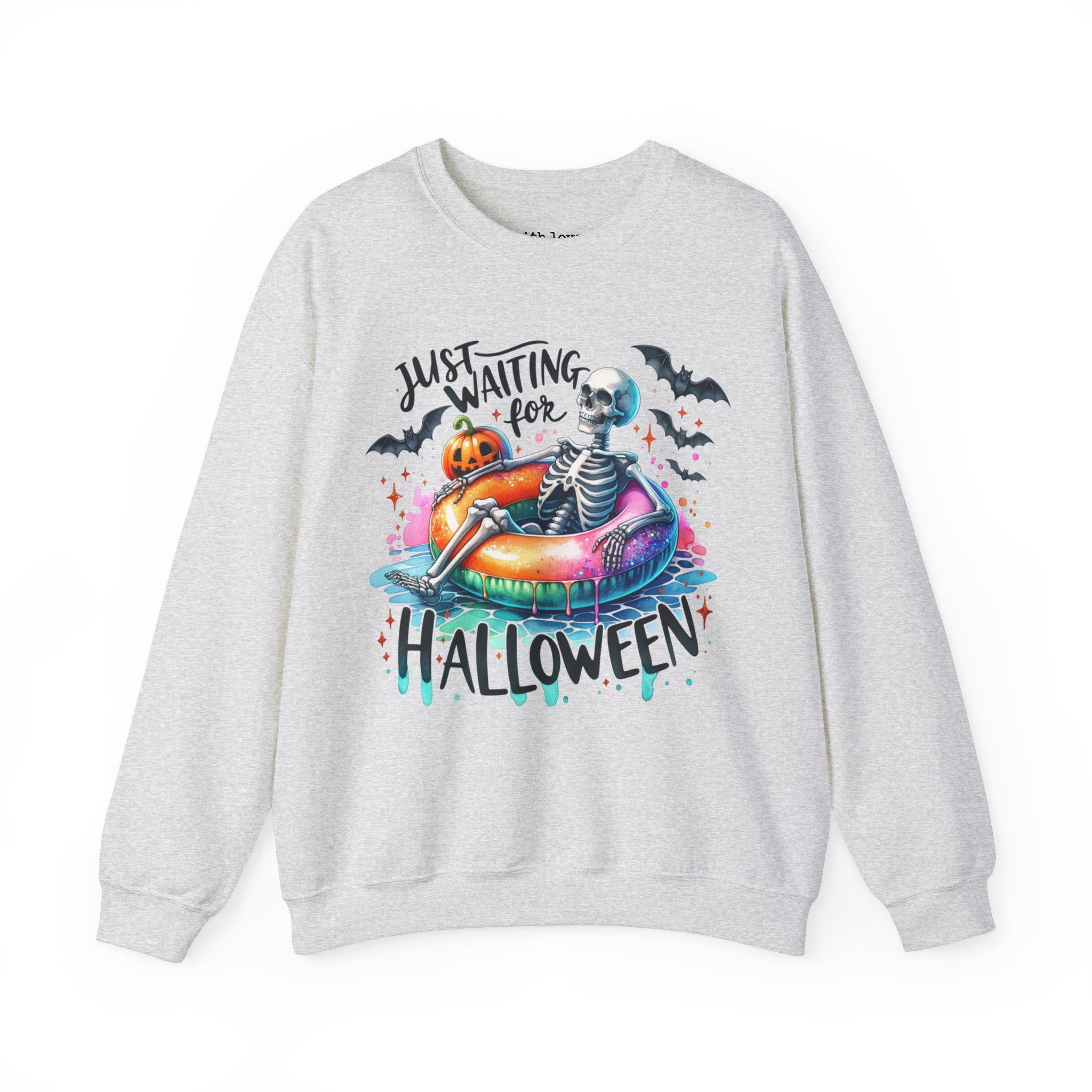 Just Waiting for Halloween Skeleton Summer Fall Unisex Heavy Blend Crewneck Sweatshirt