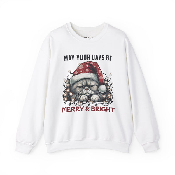 May Your Days Be Merry and Bright Grumpy Christmas Cat Unisex Heavy Blend Crewneck Sweatshirt