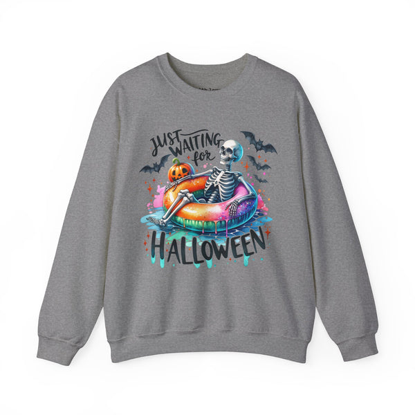 Just Waiting for Halloween Skeleton Summer Fall Unisex Heavy Blend Crewneck Sweatshirt