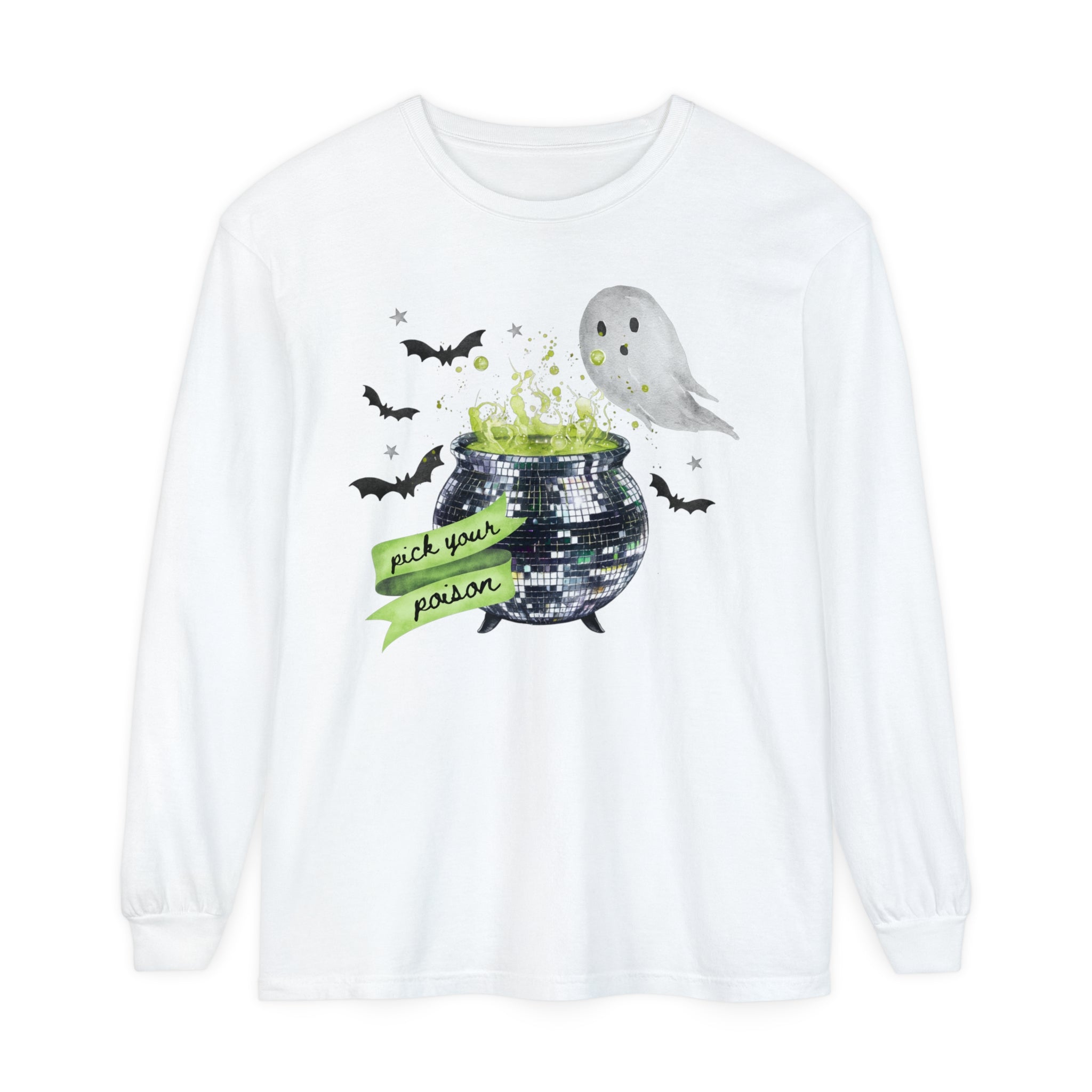 Pick Your Poison Disco Cauldron Halloween Comfort Colors Unisex Garment-dyed Long Sleeve T-Shirt