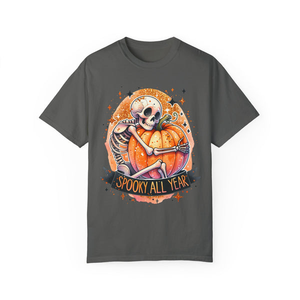 Spooky All Year Skeleton Pumpkin Halloween Fall Comfort Colors Unisex Garment-Dyed T-shirt