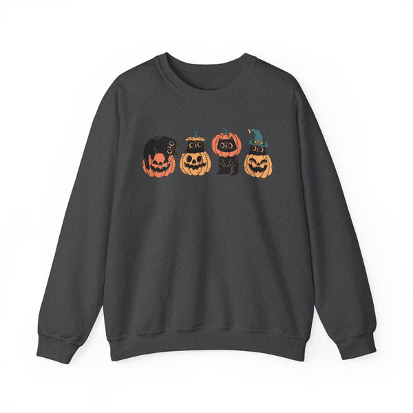 Black Cat Halloween Pumpkins Unisex Heavy Blend Crewneck Sweatshirt