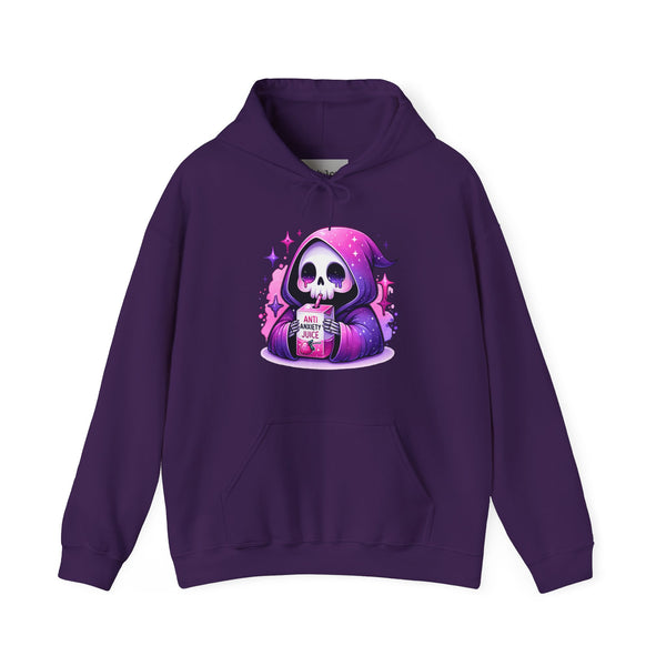 Anti Anxiety Juice Grim Reaper Skeleton Mental Health Unisex Heavy Blend Hooded Sweatshirt