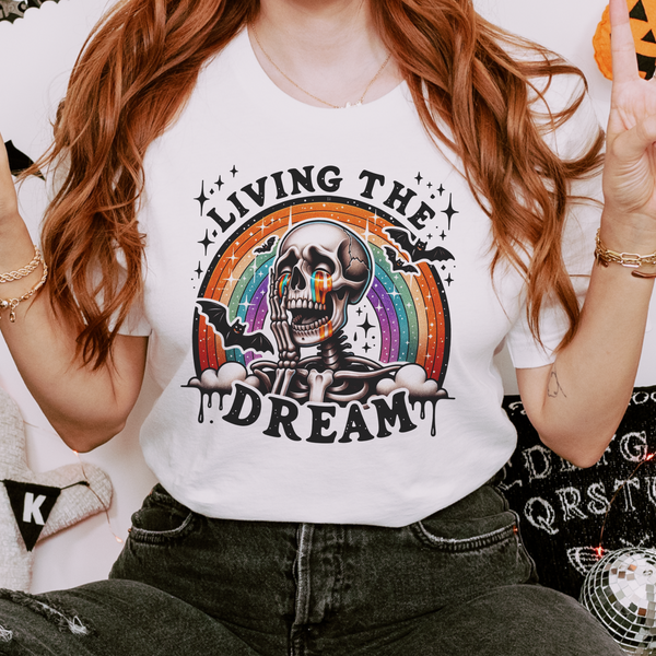 Living the Dream Skeleton Halloween Bella Canvas Unisex Jersey Short Sleeve Tee