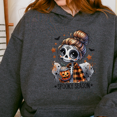 Spooky Season Sugar Skull Pumpkin Spice Halloween Fall Unisex Heavy Blend Hooded Sweatshirt