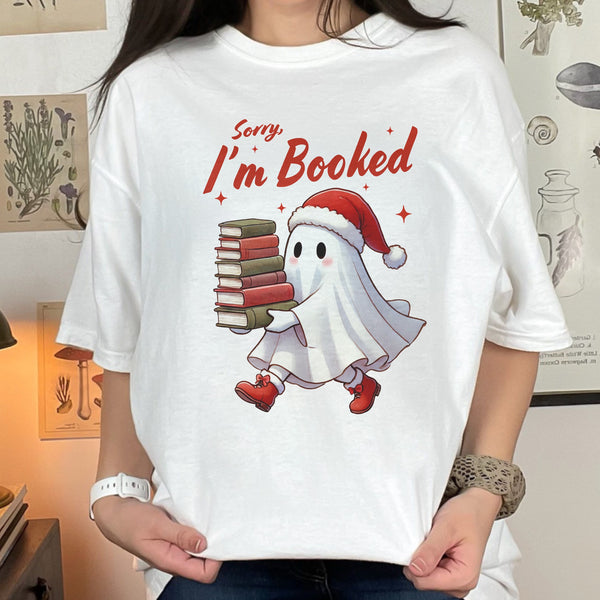 Sorry, I’m Booked Reading Ghost Christmas Comfort Colors Unisex Garment-Dyed T-shirt