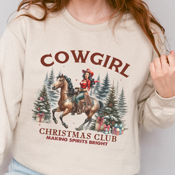 Cowgirl Christmas Club Making Spirits Bright Unisex Heavy Blend Crewneck Sweatshirt