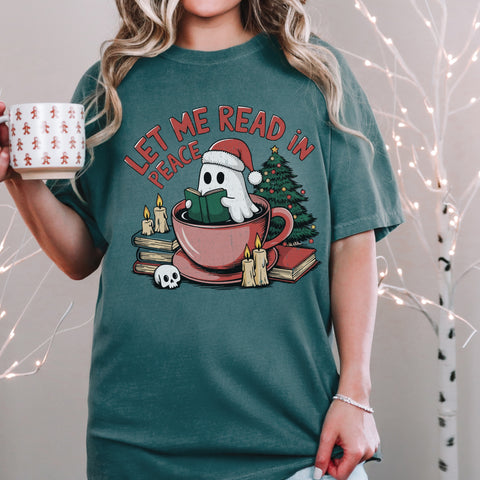 Let Me Read in Peace Christmas Ghost Comfort Colors Unisex Garment-Dyed T-shirt