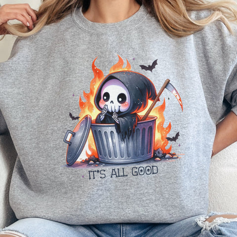 It’s All Good Grim Reaper Flames Unisex Heavy Blend Crewneck Sweatshirt