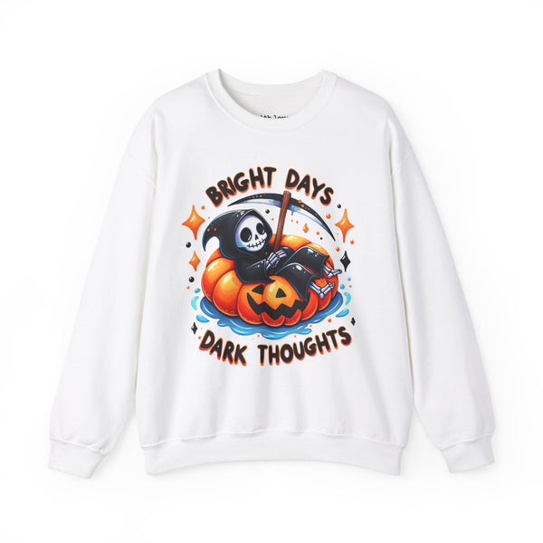 Bright Days, Dark Thoughts Grim Reaper Mental Health Halloween Summer Unisex Heavy Blend Crewneck Sweatshirt