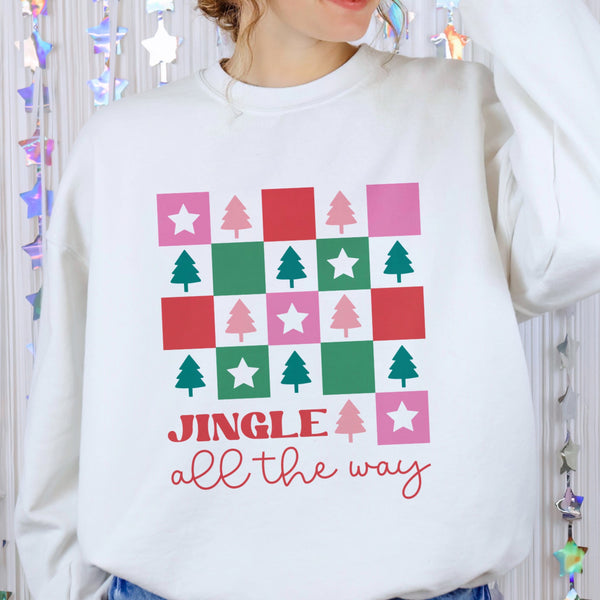 Jingle All the Way Checker Christmas Unisex Heavy Blend Crewneck Sweatshirt