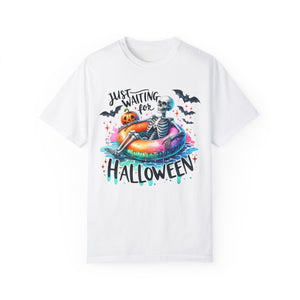 Just Waiting for Halloween Skeleton Summer Fall Comfort Colors Unisex Garment-Dyed T-shirt