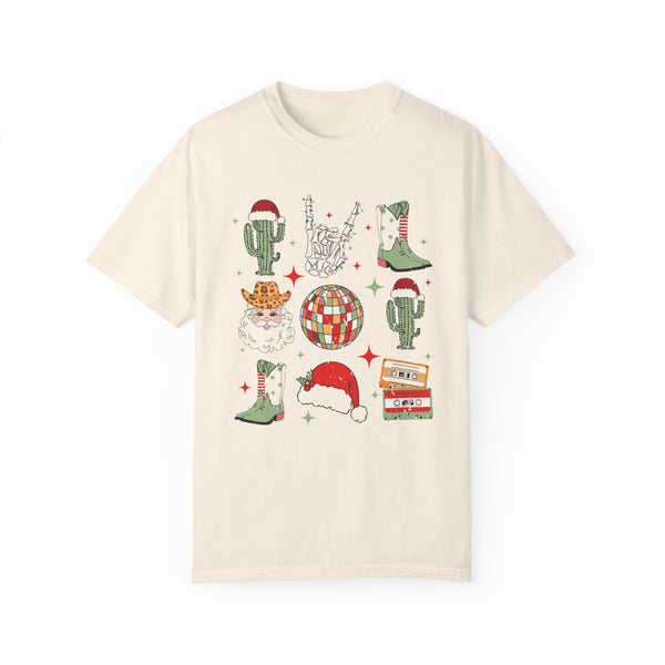 Western Disco Christmas Unisex Garment-Dyed T-shirt