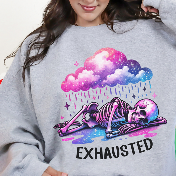 Exhausted Sleepy Skeleton Burnt Out Mental Health Unisex Heavy Blend Crewneck Sweatshirt