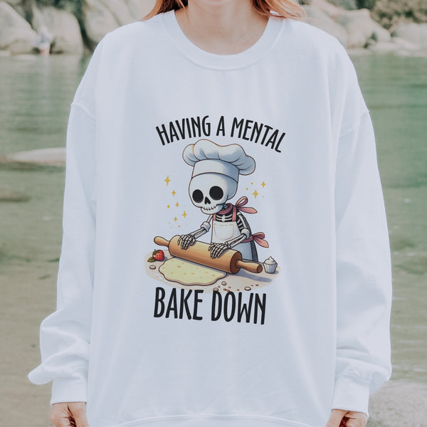 Having a Mental Bakedown Skeleton Mental Health Unisex Heavy Blend Crewneck Sweatshirt