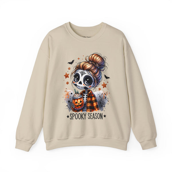 Spooky Season Sugar Skull Pumpkin Spice Halloween Fall Unisex Heavy Blend Crewneck Sweatshirt