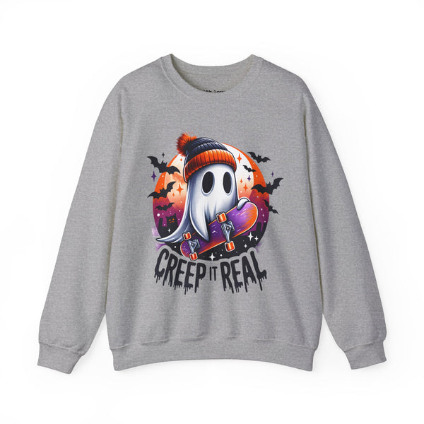 Creep It Real Skater Ghost Halloween Unisex Heavy Blend Crewneck Sweatshirt