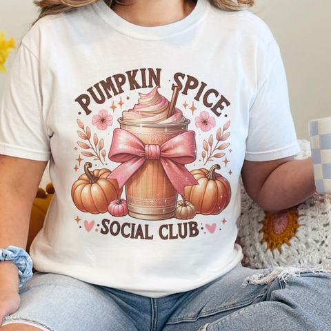 Pumpkin Spice Social Club Coquette Fall Comfort Colors Unisex Garment-Dyed T-shirt