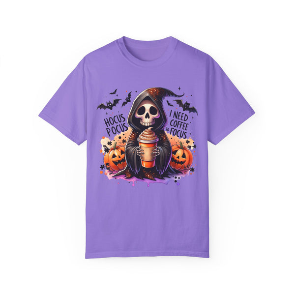 Hocus Pocus I Need Coffee to Focus Grim Reaper Halloween Comfort Colors Unisex Garment-Dyed T-shirt