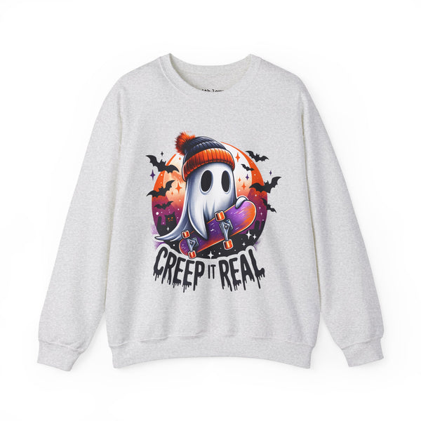 Creep It Real Skater Ghost Halloween Unisex Heavy Blend Crewneck Sweatshirt