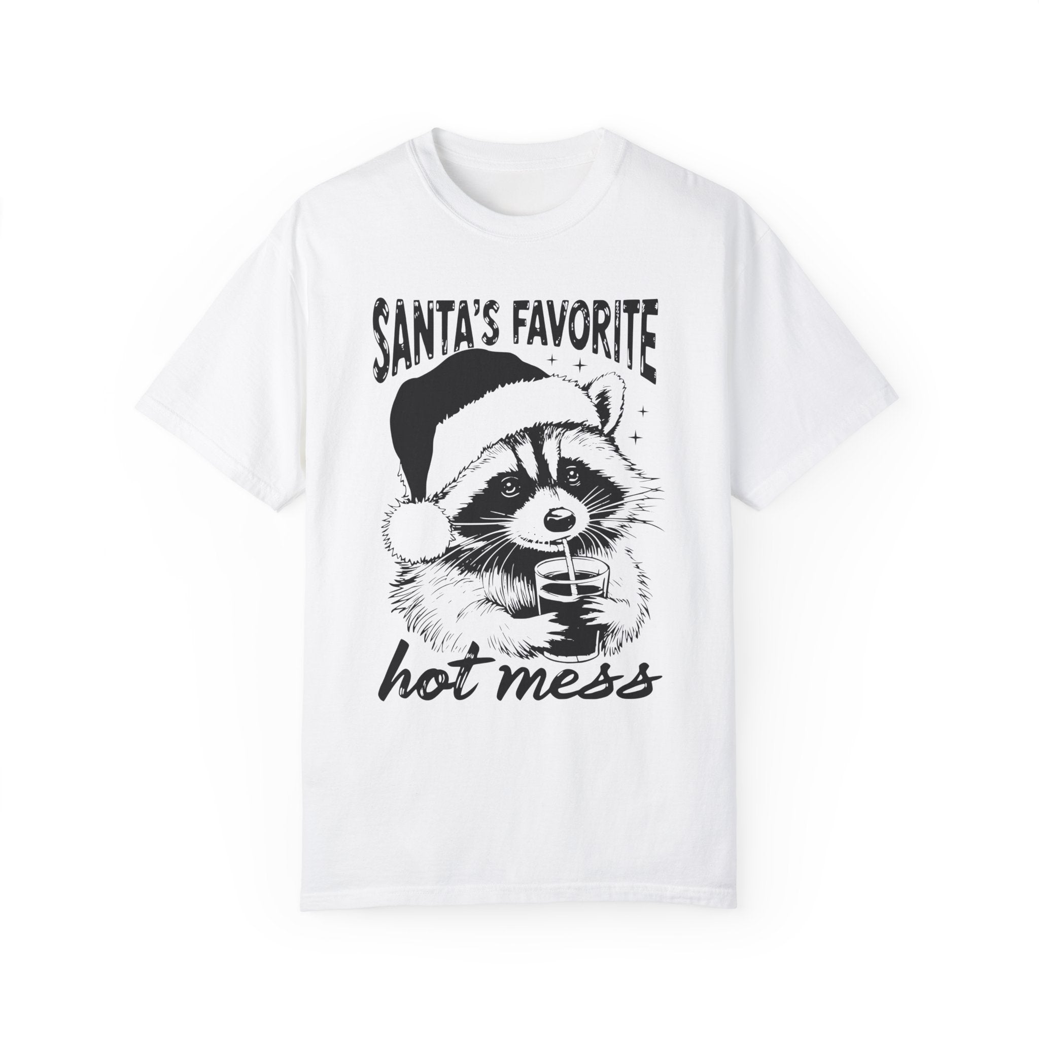 Santa’s Favorite Hot Mess Raccoon Christmas Comfort Colors Unisex Garment-Dyed T-shirt