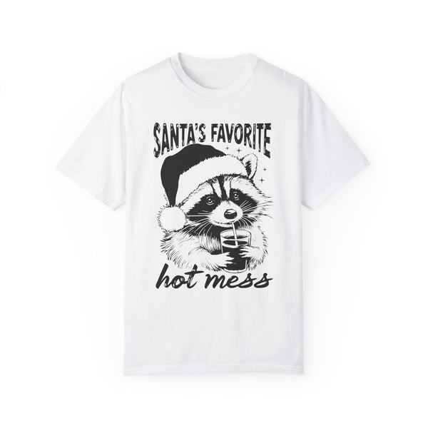 Santa’s Favorite Hot Mess Raccoon Christmas Comfort Colors Unisex Garment-Dyed T-shirt