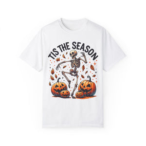 Tis the Season Skeleton Dancing Halloween Autumn Leaves Comfort Colors Unisex Garment-Dyed T-shirt