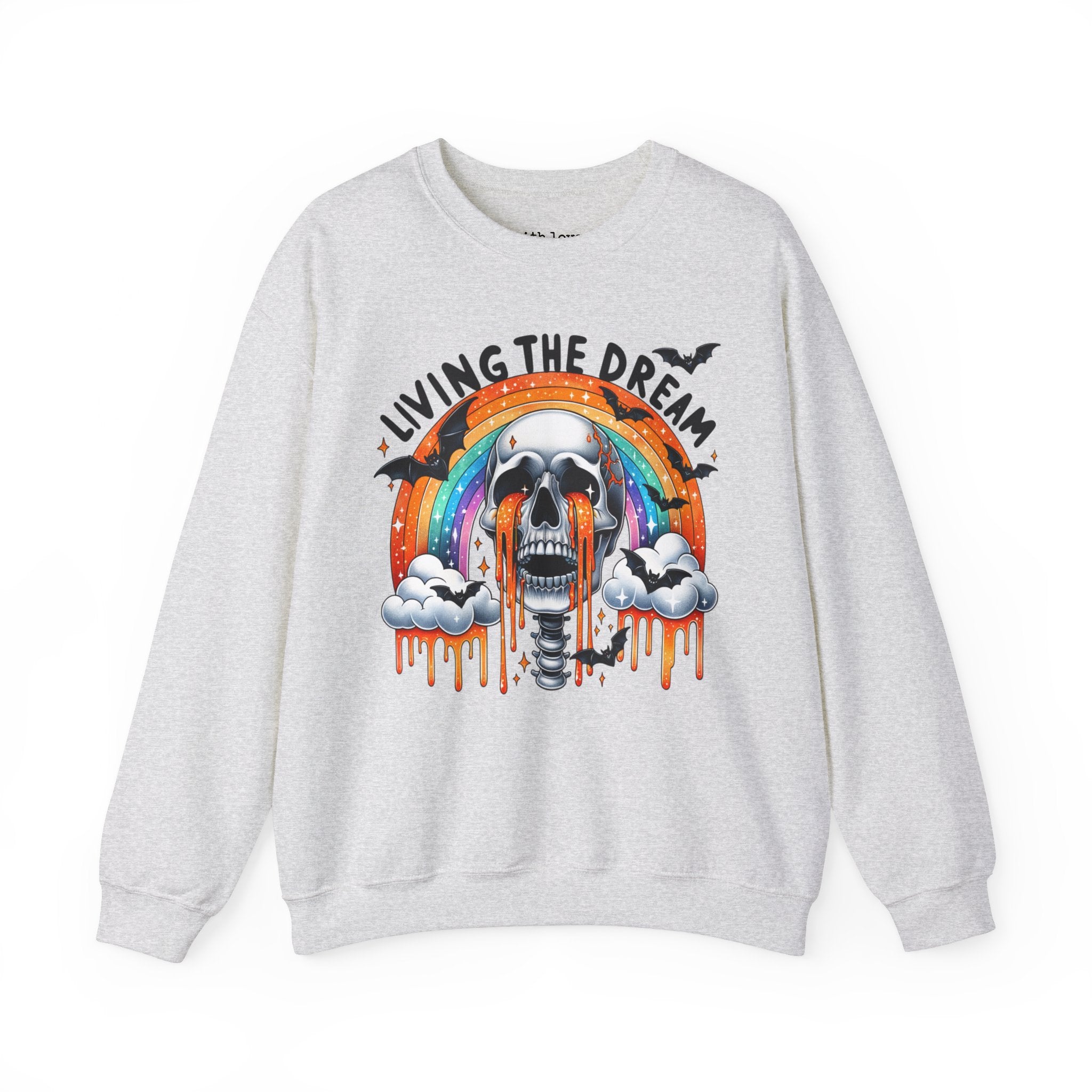 Living the Dream Crying Skeleton Mental Health Halloween Unisex Heavy Blend Crewneck Sweatshirt