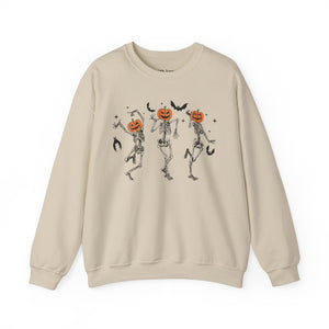 Dancing Skeleton Pumpkin Heads Halloween Crewneck Sweatshirt