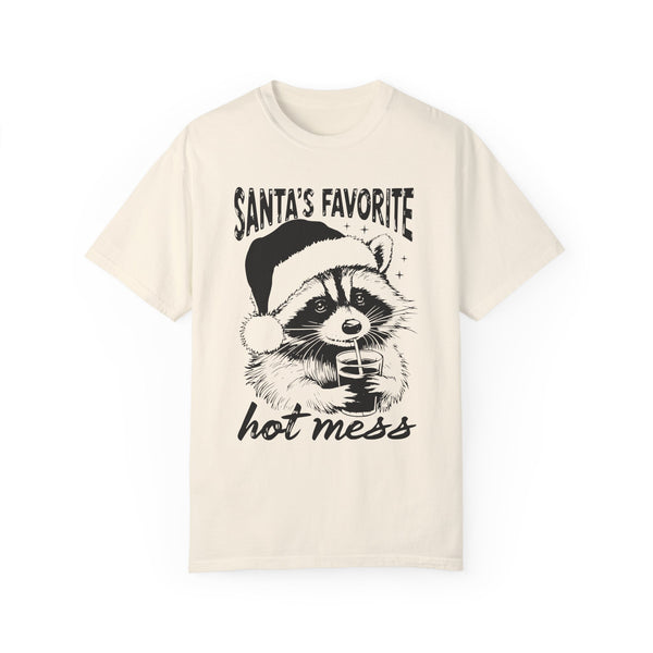 Santa’s Favorite Hot Mess Raccoon Christmas Comfort Colors Unisex Garment-Dyed T-shirt