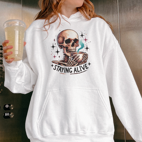 Staying Alive Skeleton Coffee Unisex Heavy Blend Hooded Sweatshirt