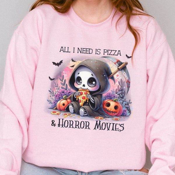 All I Need is Pizza and Horror Movies Grim Reaper Unisex Heavy Blend Crewneck Sweatshirt