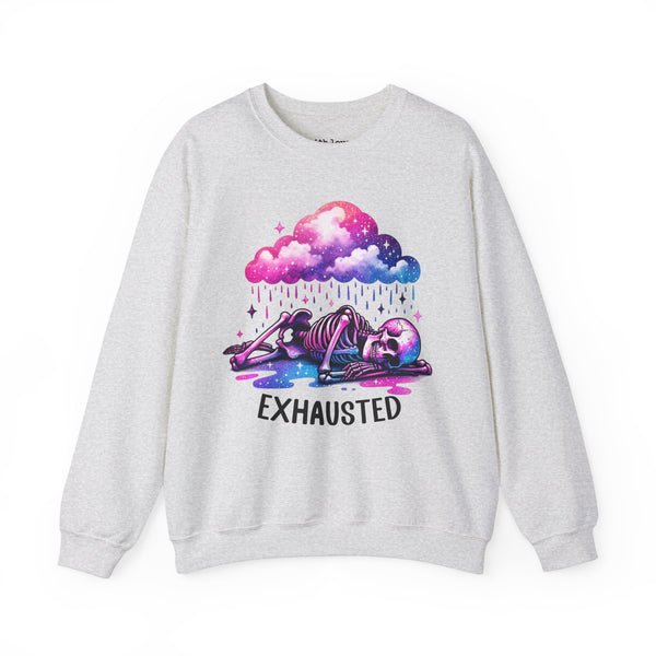 Exhausted Sleepy Skeleton Burnt Out Mental Health Unisex Heavy Blend Crewneck Sweatshirt