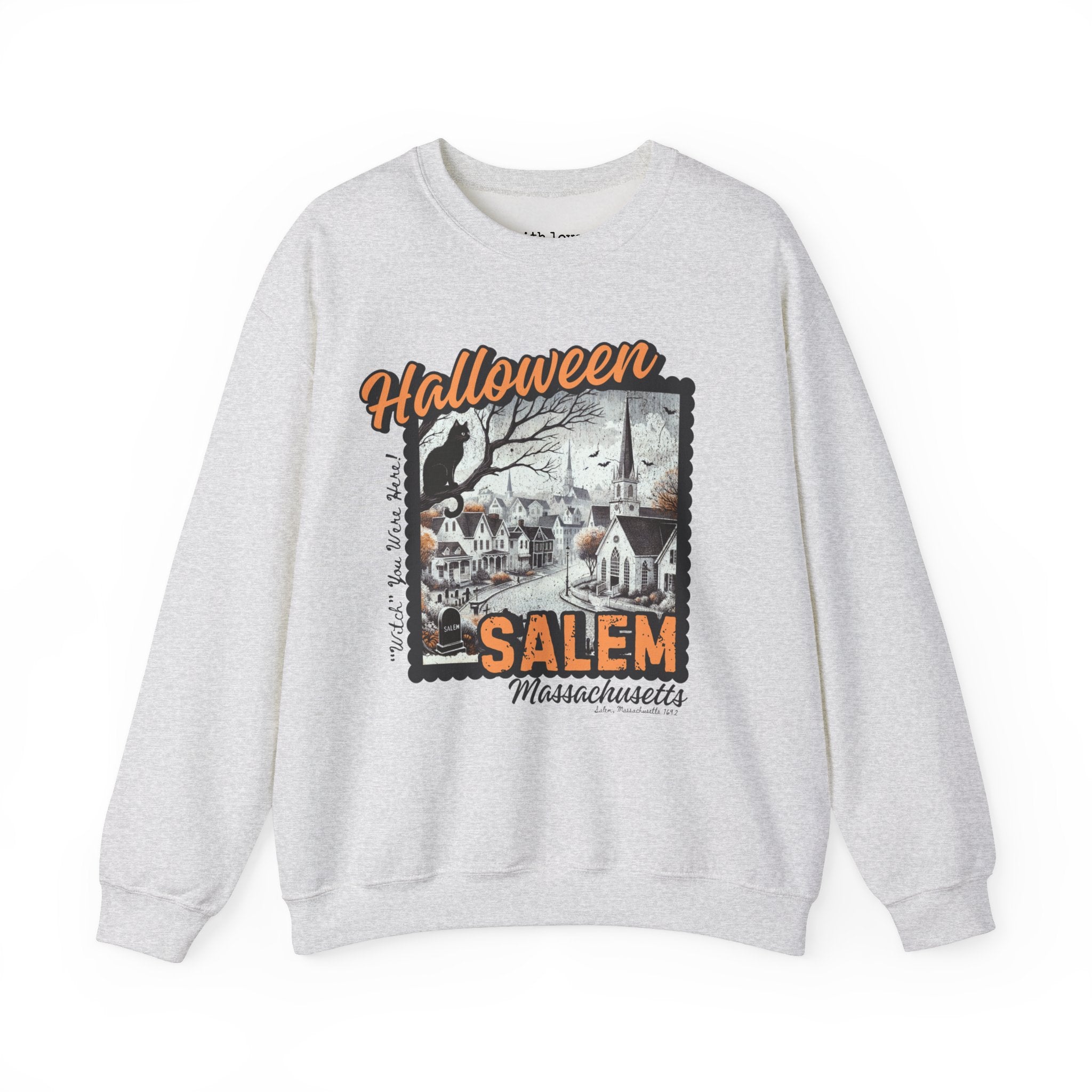 Halloween Salem Massachusetts Postcard Stamp Unisex Heavy Blend Crewneck Sweatshirt