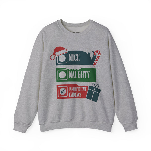 Naughty, Nice, Insufficient Evidence True Crime Christmas Unisex Heavy Blend Crewneck Sweatshirt