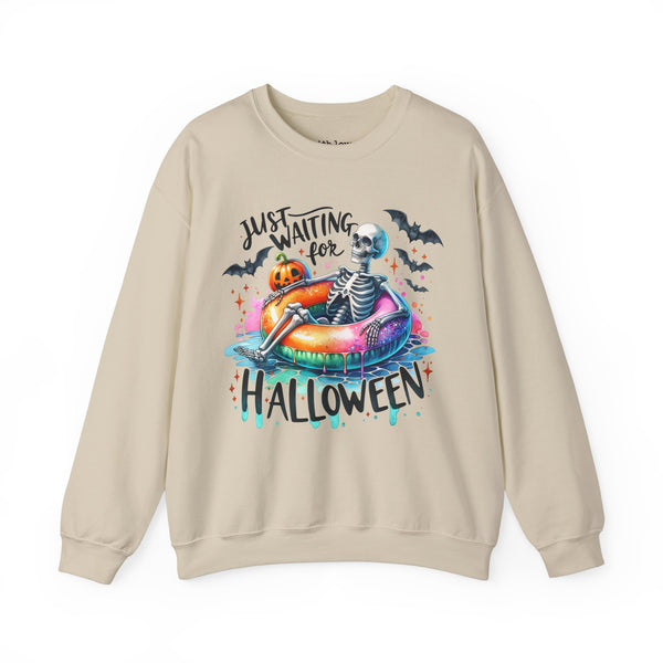 Just Waiting for Halloween Skeleton Summer Fall Unisex Heavy Blend Crewneck Sweatshirt