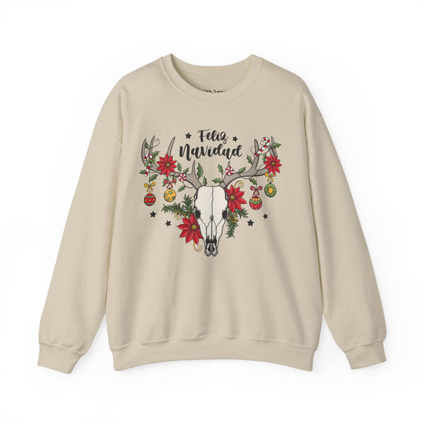 Feliz Navidad Western Skull Christmas Unisex Heavy Blend Crewneck Sweatshirt