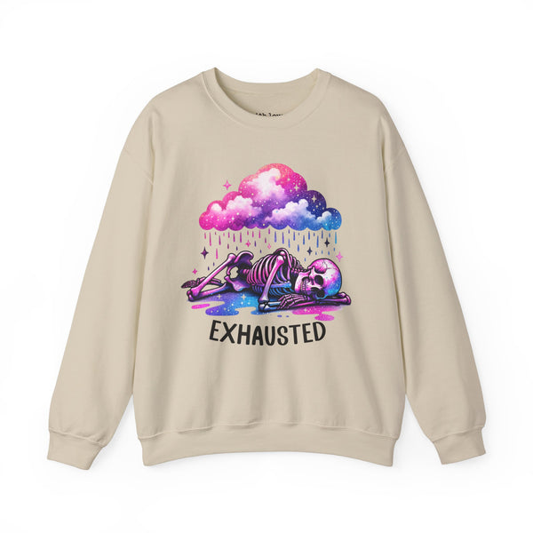 Exhausted Sleepy Skeleton Burnt Out Mental Health Unisex Heavy Blend Crewneck Sweatshirt