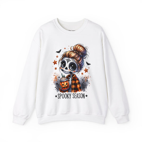 Spooky Season Sugar Skull Pumpkin Spice Halloween Fall Unisex Heavy Blend Crewneck Sweatshirt