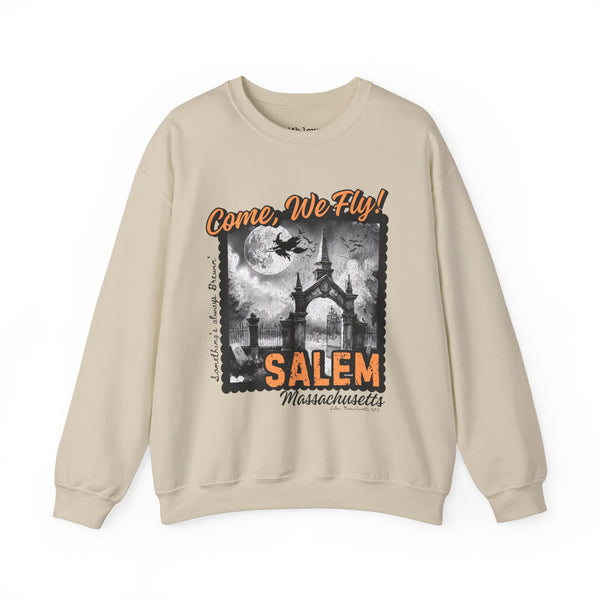 Come, We Fly Salem, Massachusetts Witch Halloween Unisex Heavy Blend Crewneck Sweatshirt