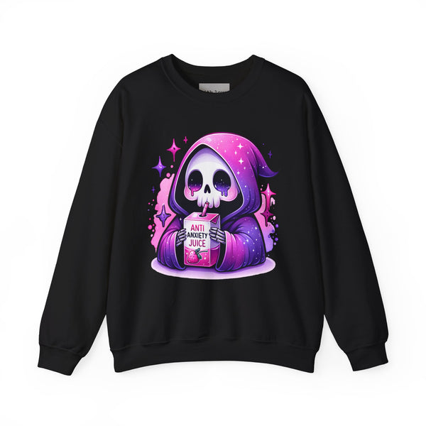 Anti Anxiety Juice Grim Reaper Skeleton Mental Health Unisex Heavy Blend Crewneck Sweatshirt