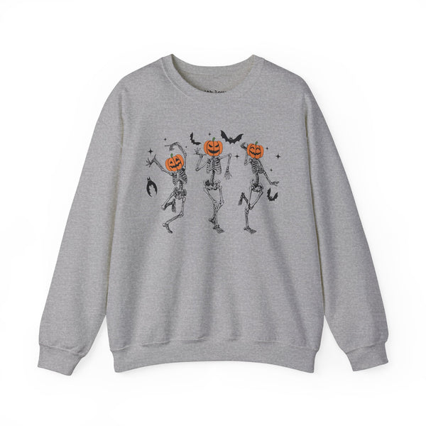 Dancing Skeleton Pumpkin Heads Halloween Crewneck Sweatshirt