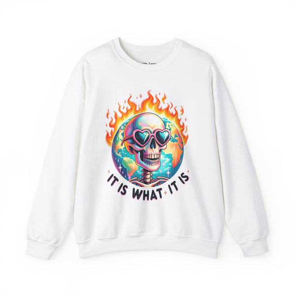 It Is What It Is Skeleton Flames Unisex Heavy Blend Crewneck Sweatshirt