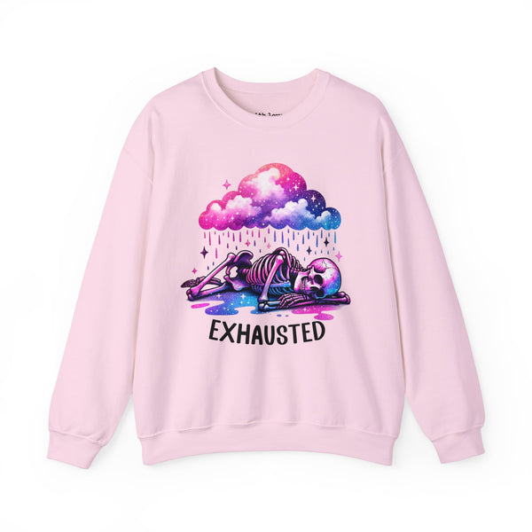 Exhausted Sleepy Skeleton Burnt Out Mental Health Unisex Heavy Blend Crewneck Sweatshirt