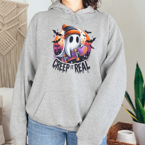 Creep It Real Skater Ghost Halloween Unisex Heavy Blend Hooded Sweatshirt